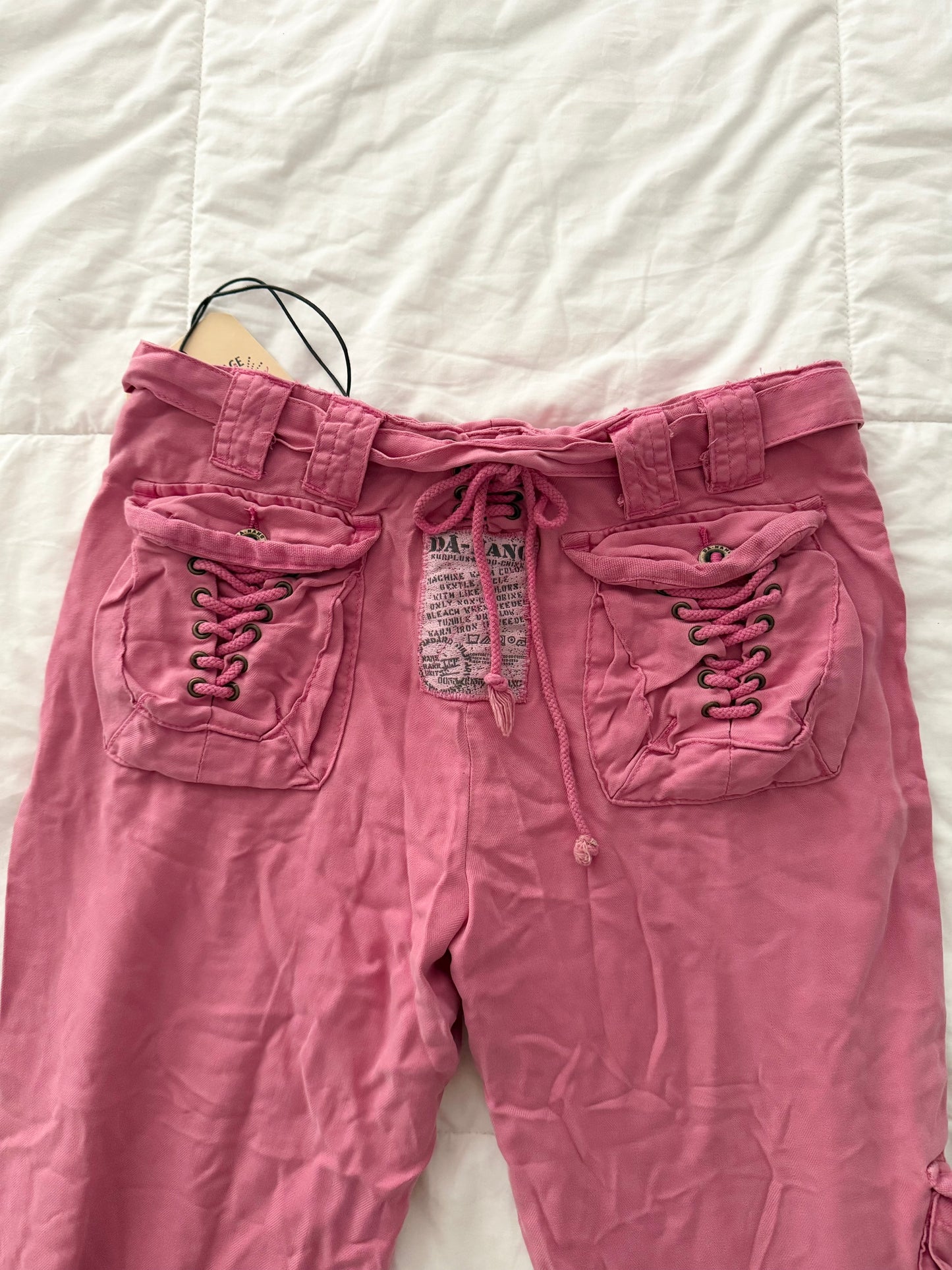 Da-Nang Pink 100% Silk Lace-Up Flared cargo’s
