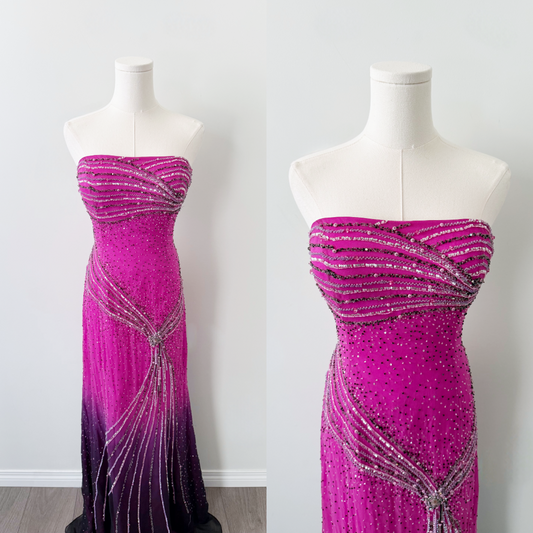 Hannah S 100% silk beaded maxi dress