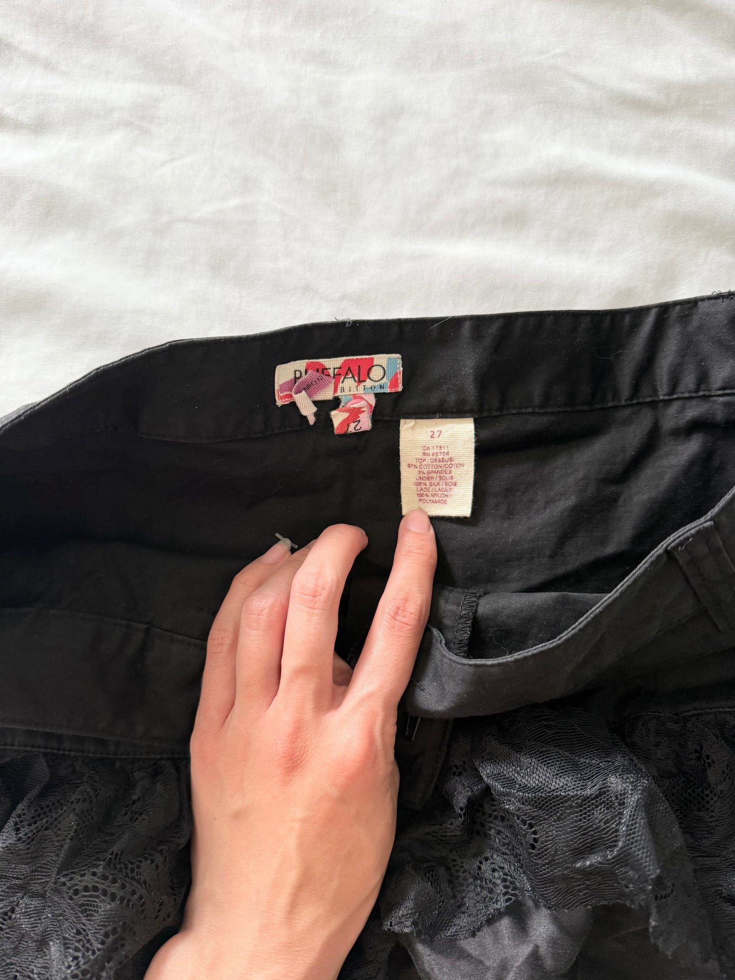 Buffalo black cotton silk lace mini skirt