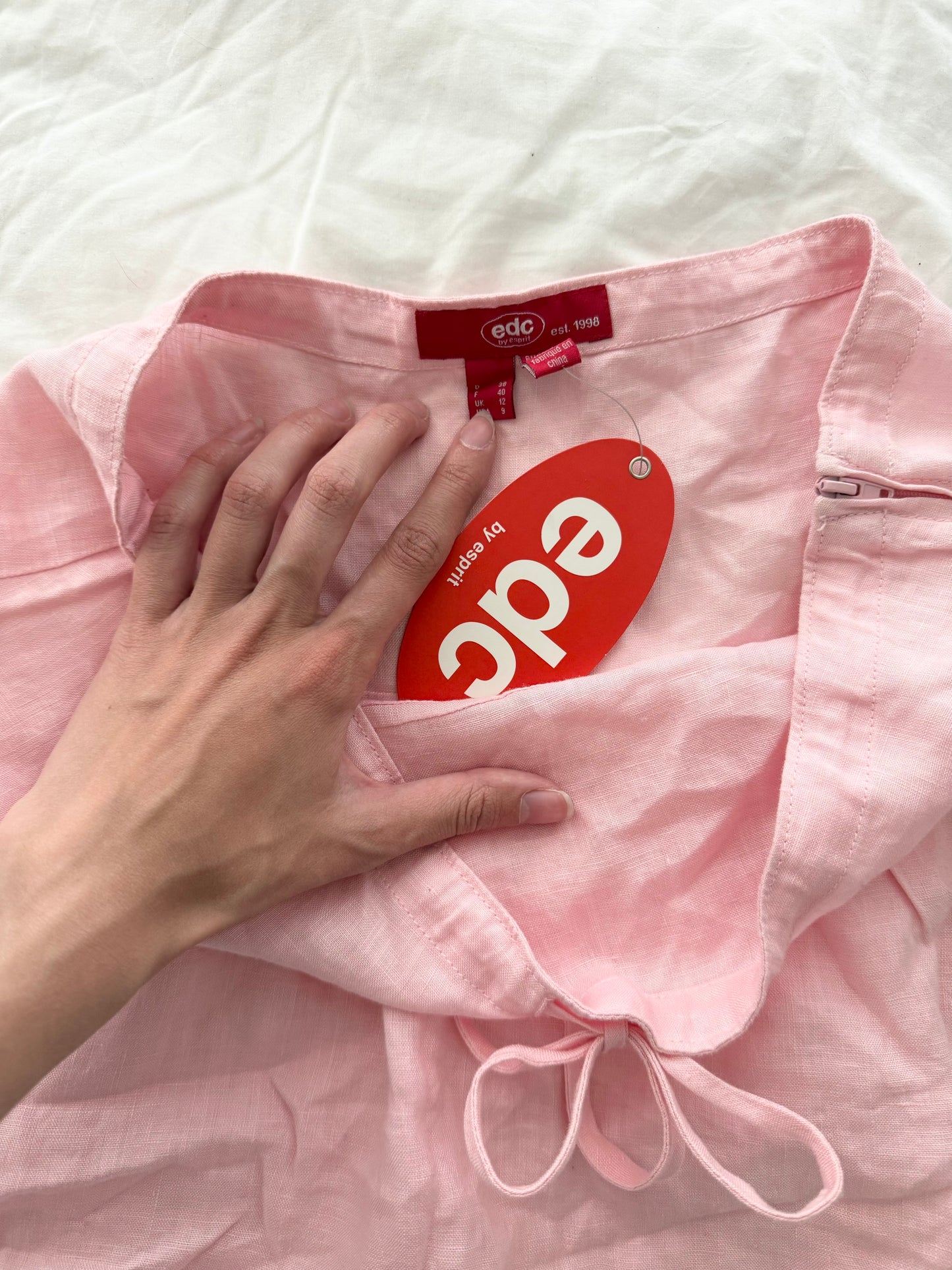 EDC pink 100% linen mini skirt