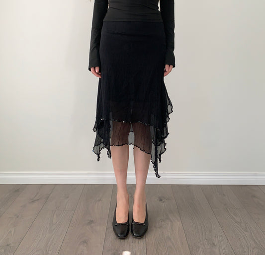 Bebe 100% silk asymmetrical sequin skirt