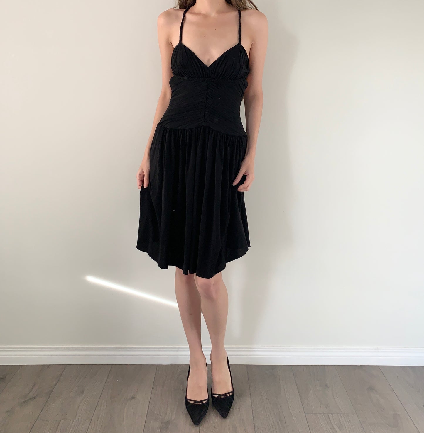 BCBG black low back midi dress