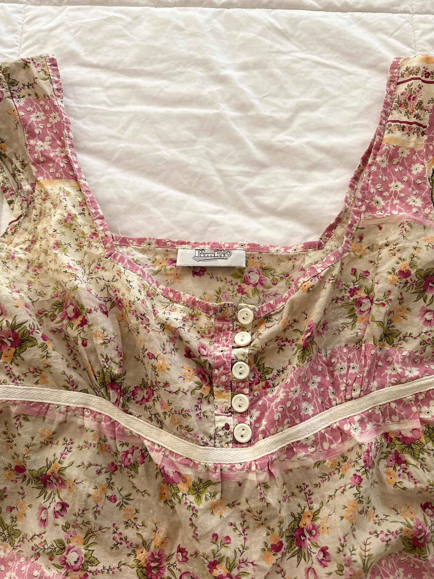 Y2K Pimkie Pink Floral Patchwork Babydoll Top