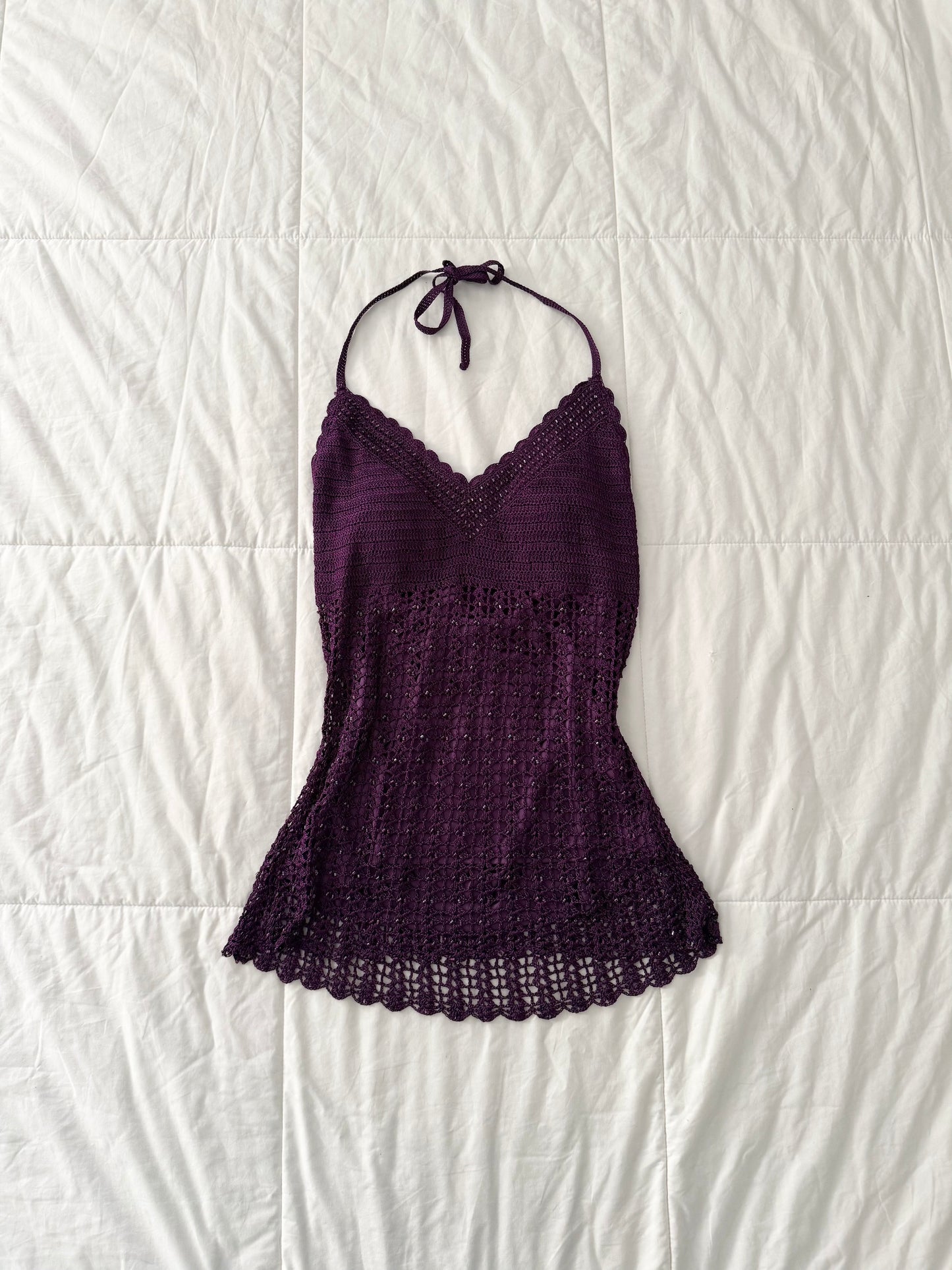 Y2K Le chateau purple crochet beaded halter top
