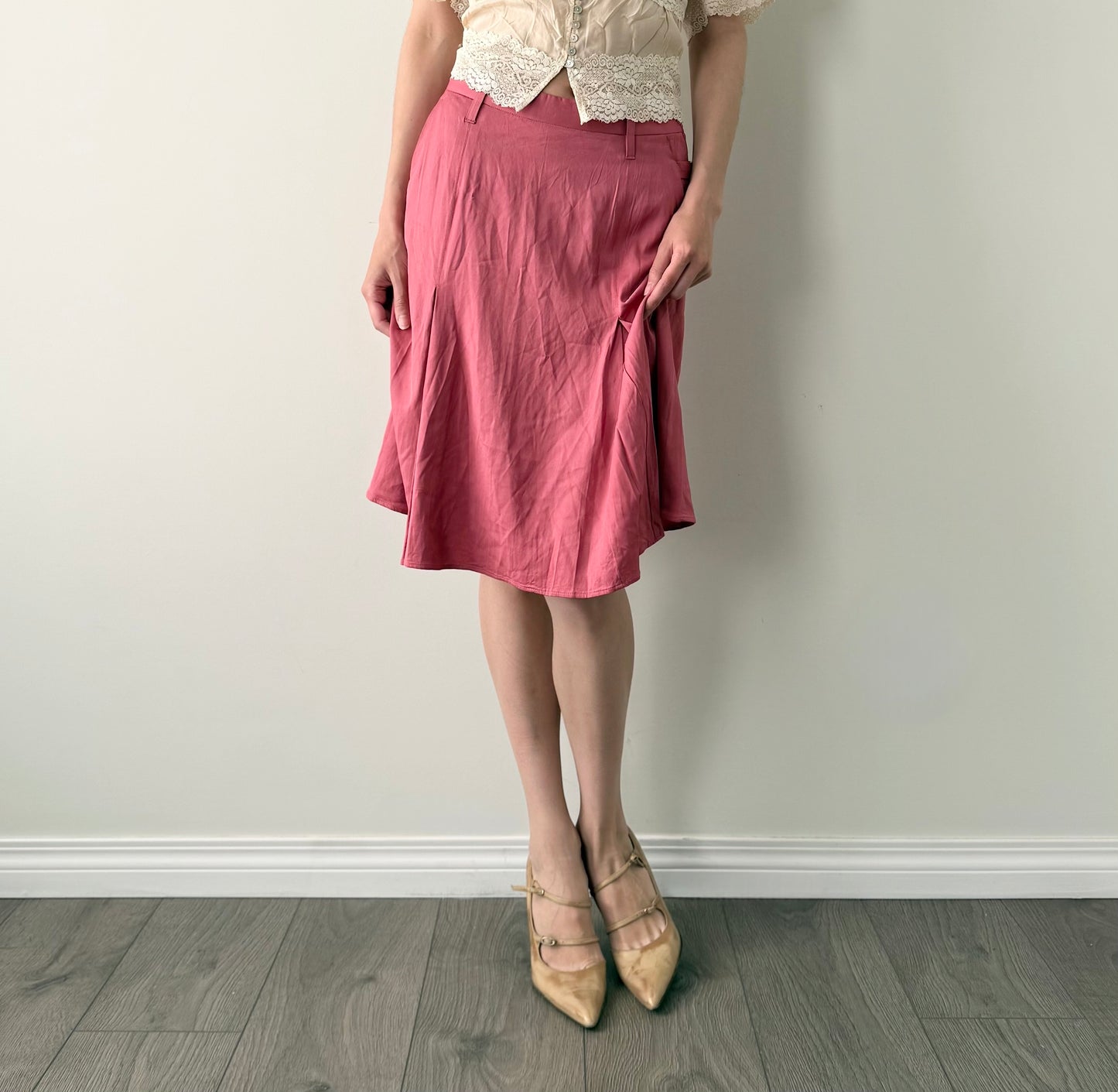 Golden Goose pink silk midi skirt