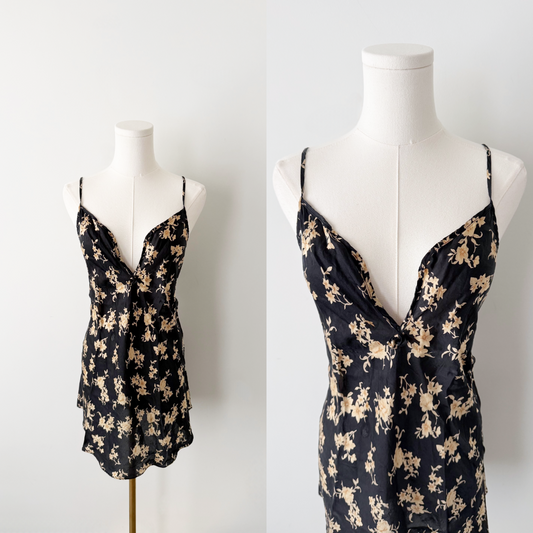 Vintage 90s La vie en rose 100% silk floral mini slip dress