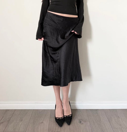 Aritiza black 100% silk midi slip skirt