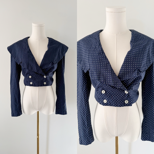 80s cropped polka dot navy blazer