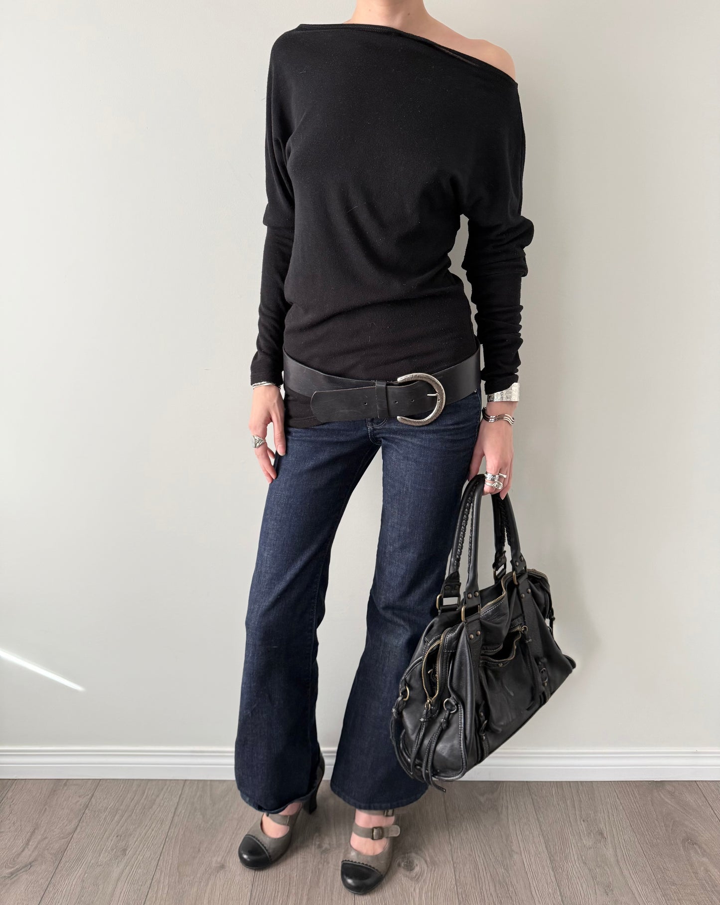 Vintage asymmetrical slouchy boat neck top