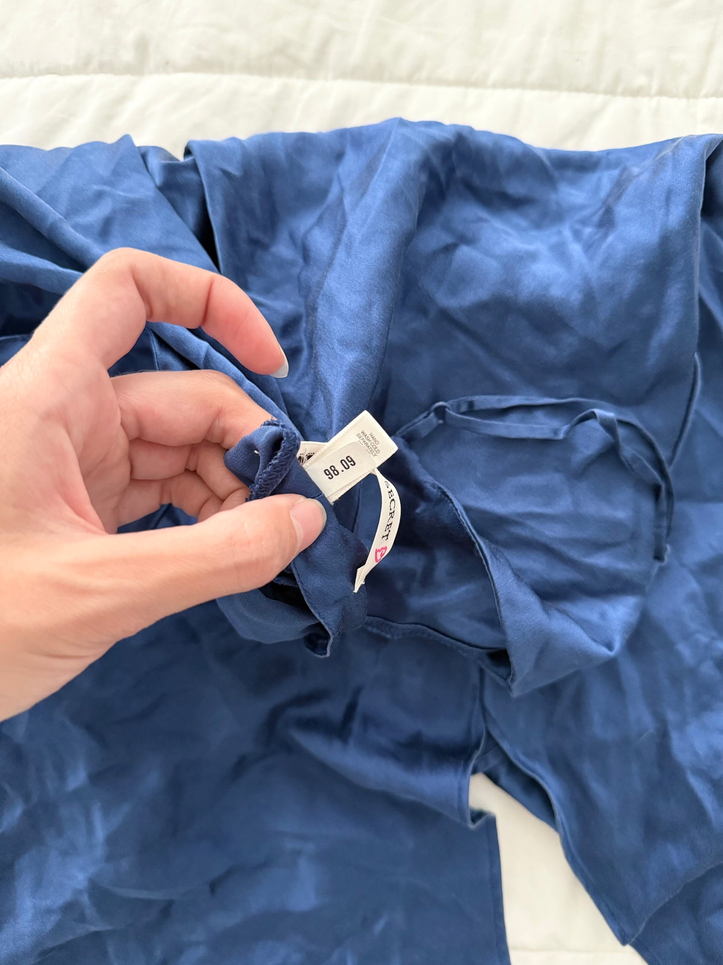 1998 Victoria’s Secret blue 100% silk mini slip dress.