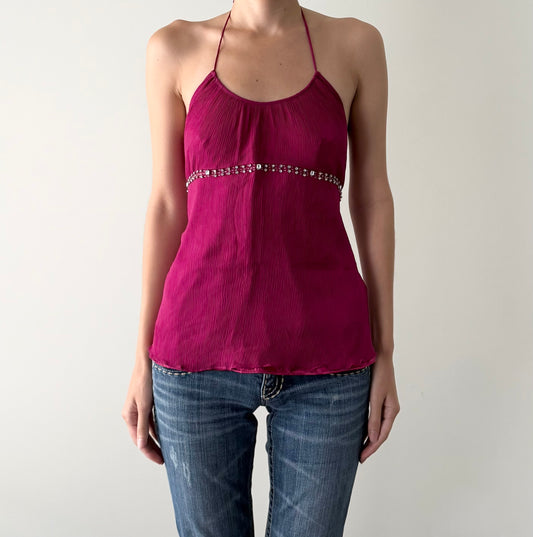 Express purple 100% silk babydoll halter top