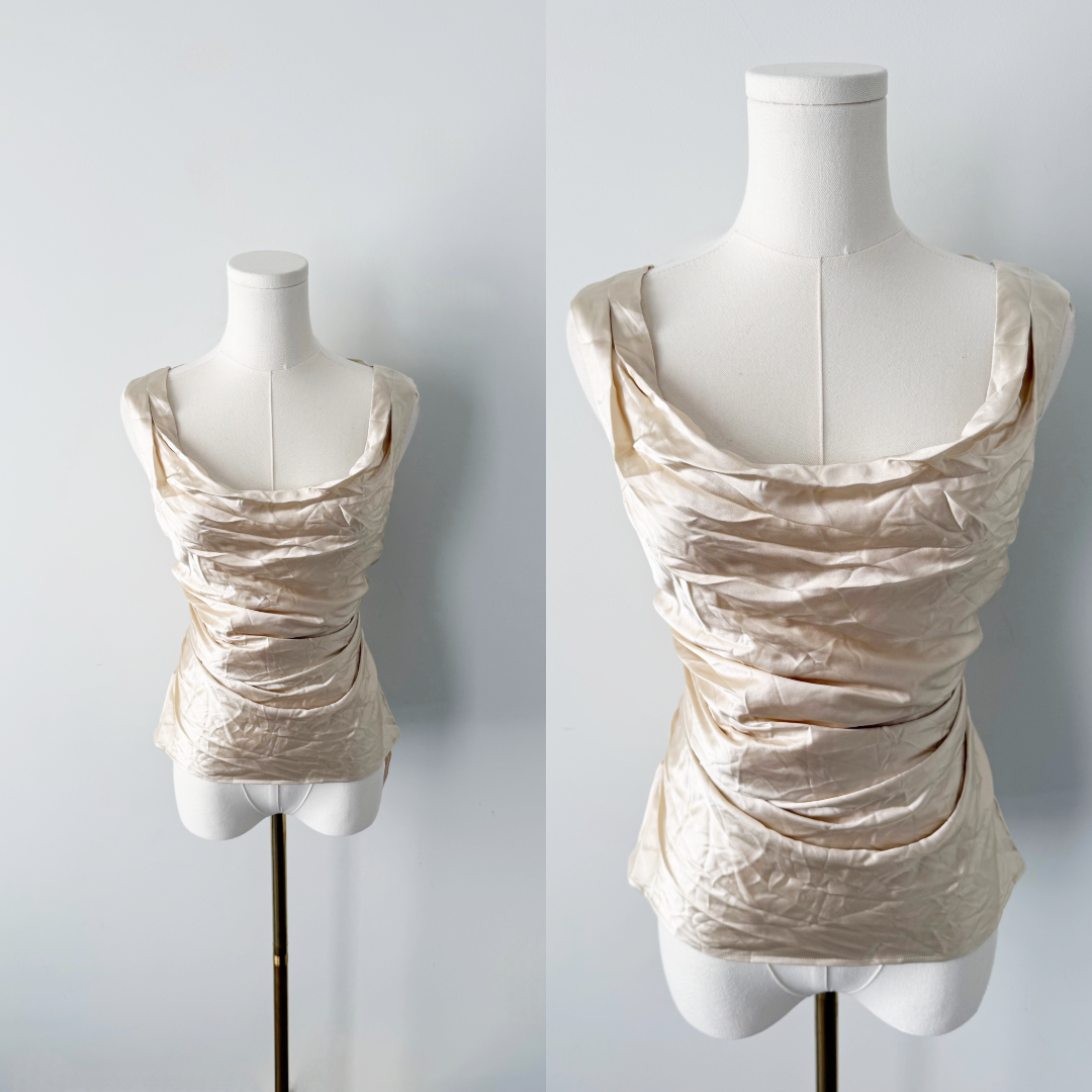 Reformation champagne 100% silk cowl neck blouse.