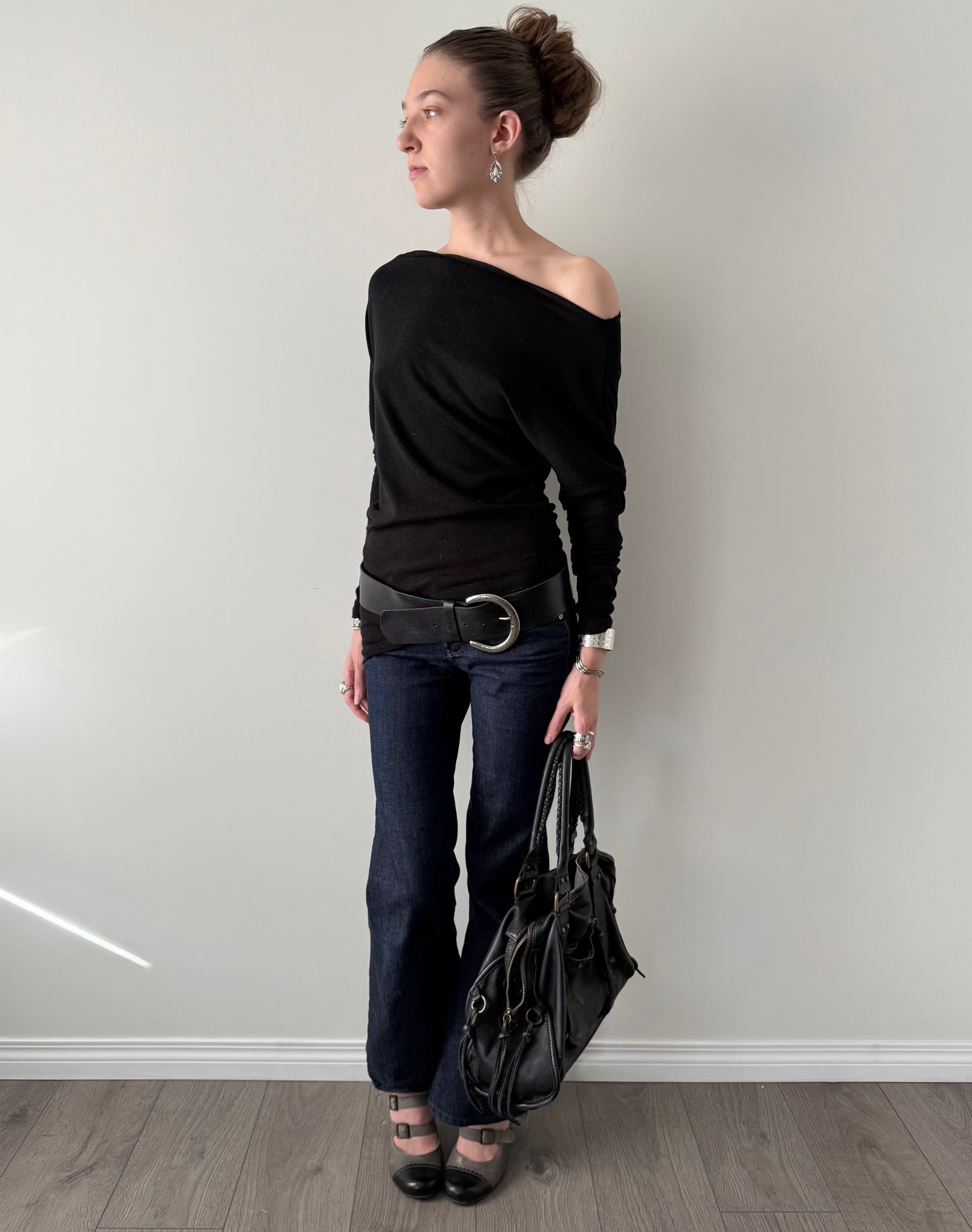 Vintage asymmetrical slouchy boat neck top