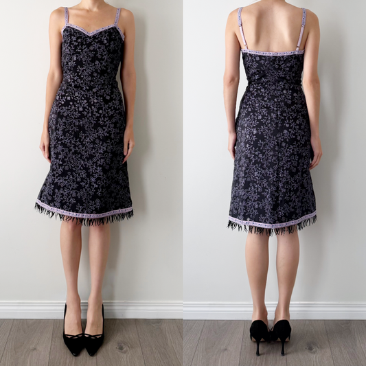 90s Betsey Johnson Embroidered Floral Slip midi Dress