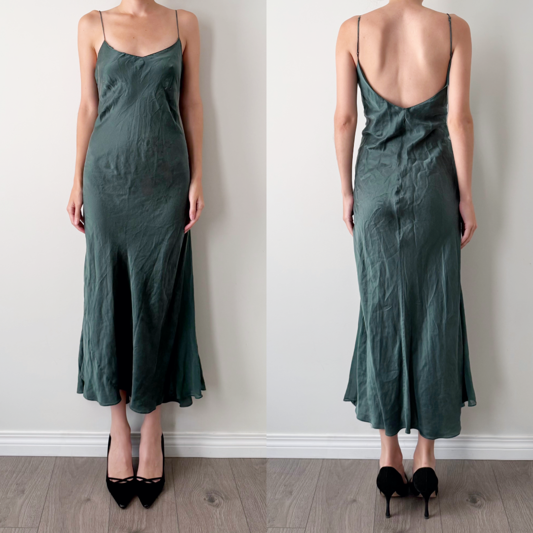 La Senza emerald green 100% silk maxi slip dress