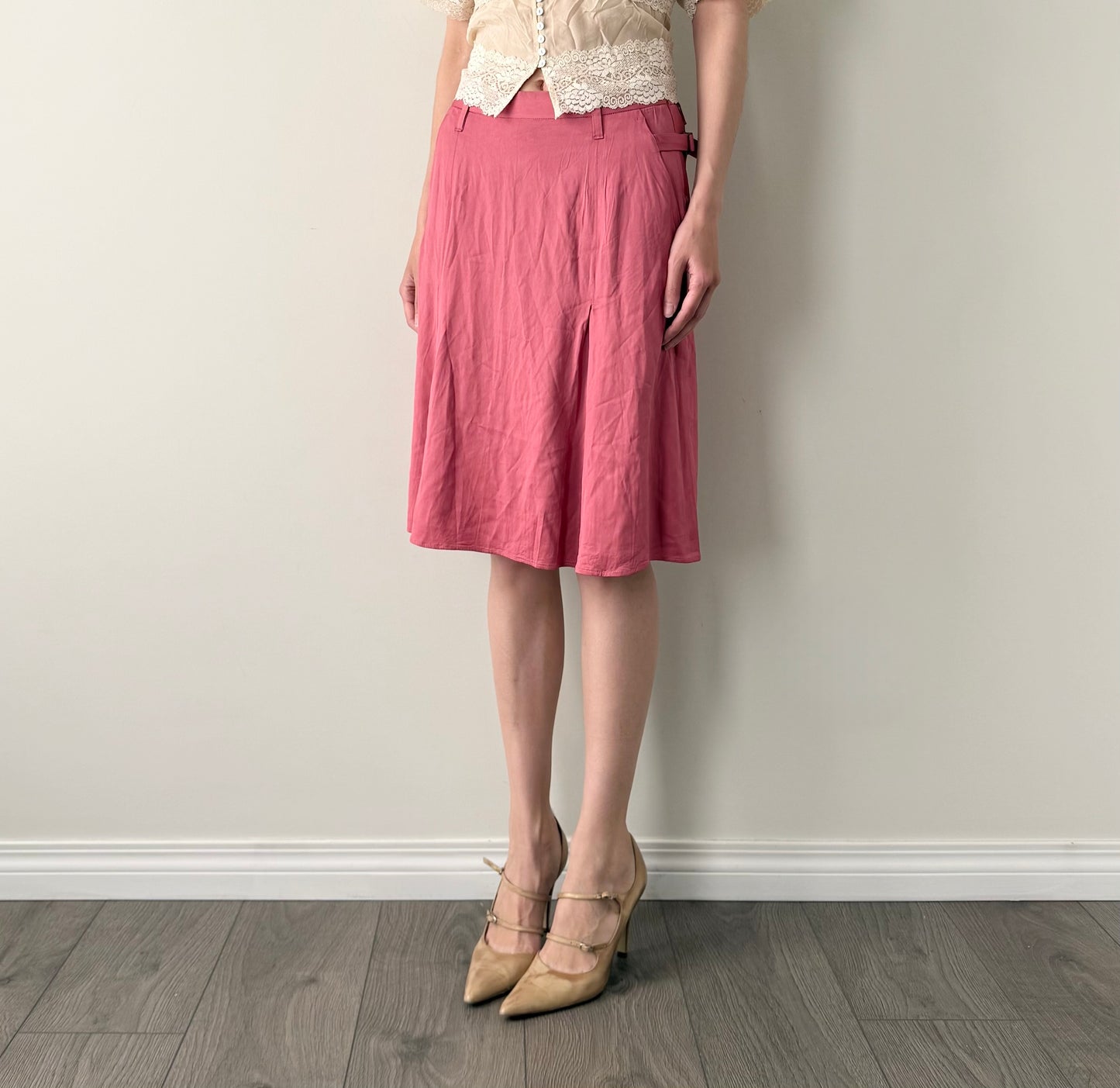 Golden Goose pink silk midi skirt