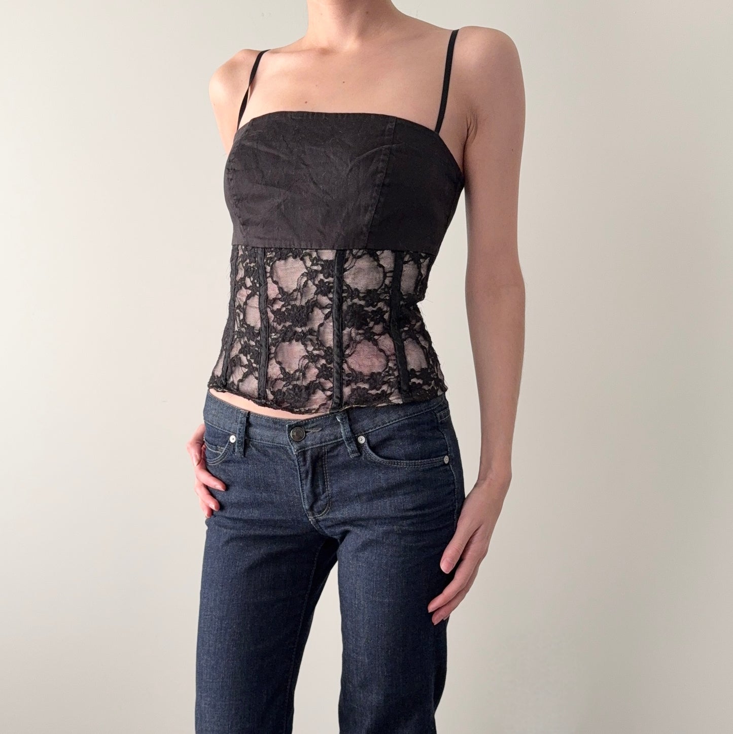 Rinascimento black and pink lace corset