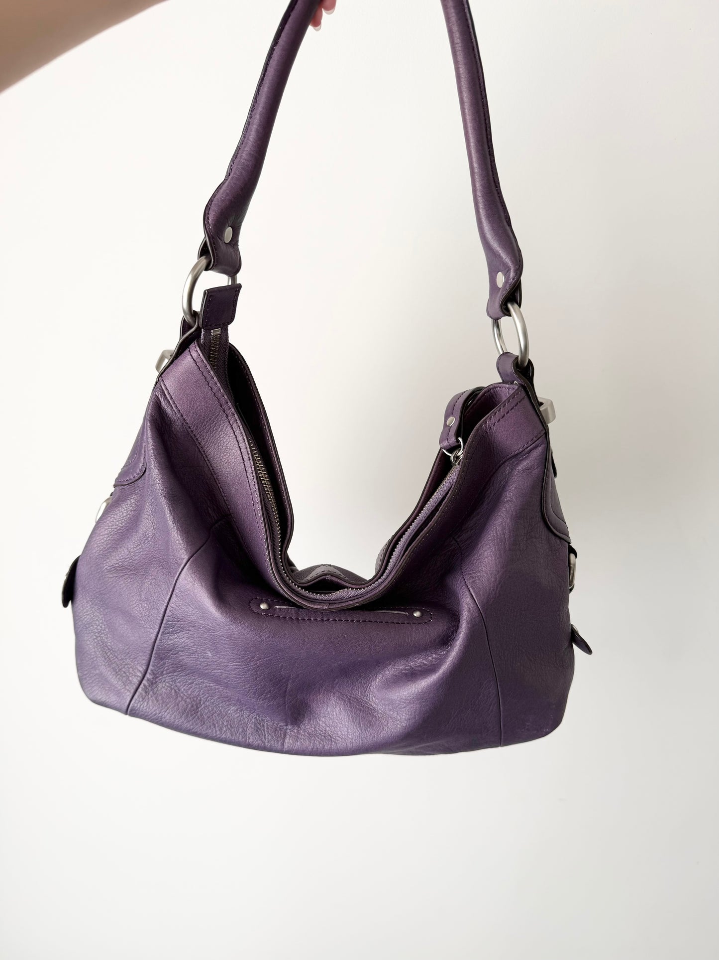 B.Makowsky purple boho genuine leather bag.