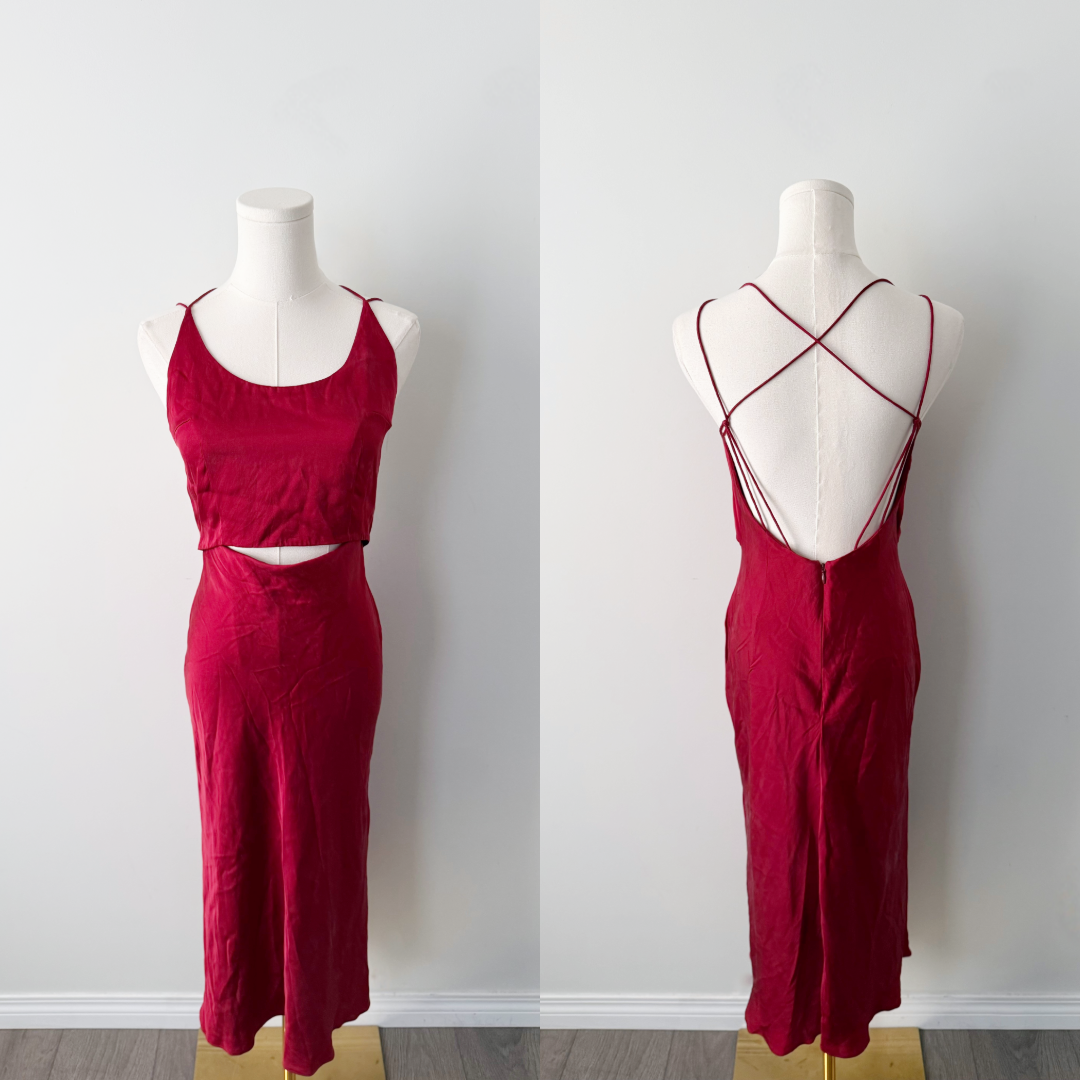 Wine red Lilysilk 90% mulberry silk low back slip dress