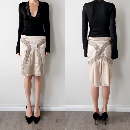 moda international 100% silk embroidered midi skirt