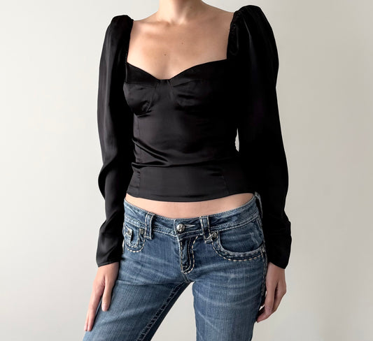 Reformation black 100% silk sweetheart blouse