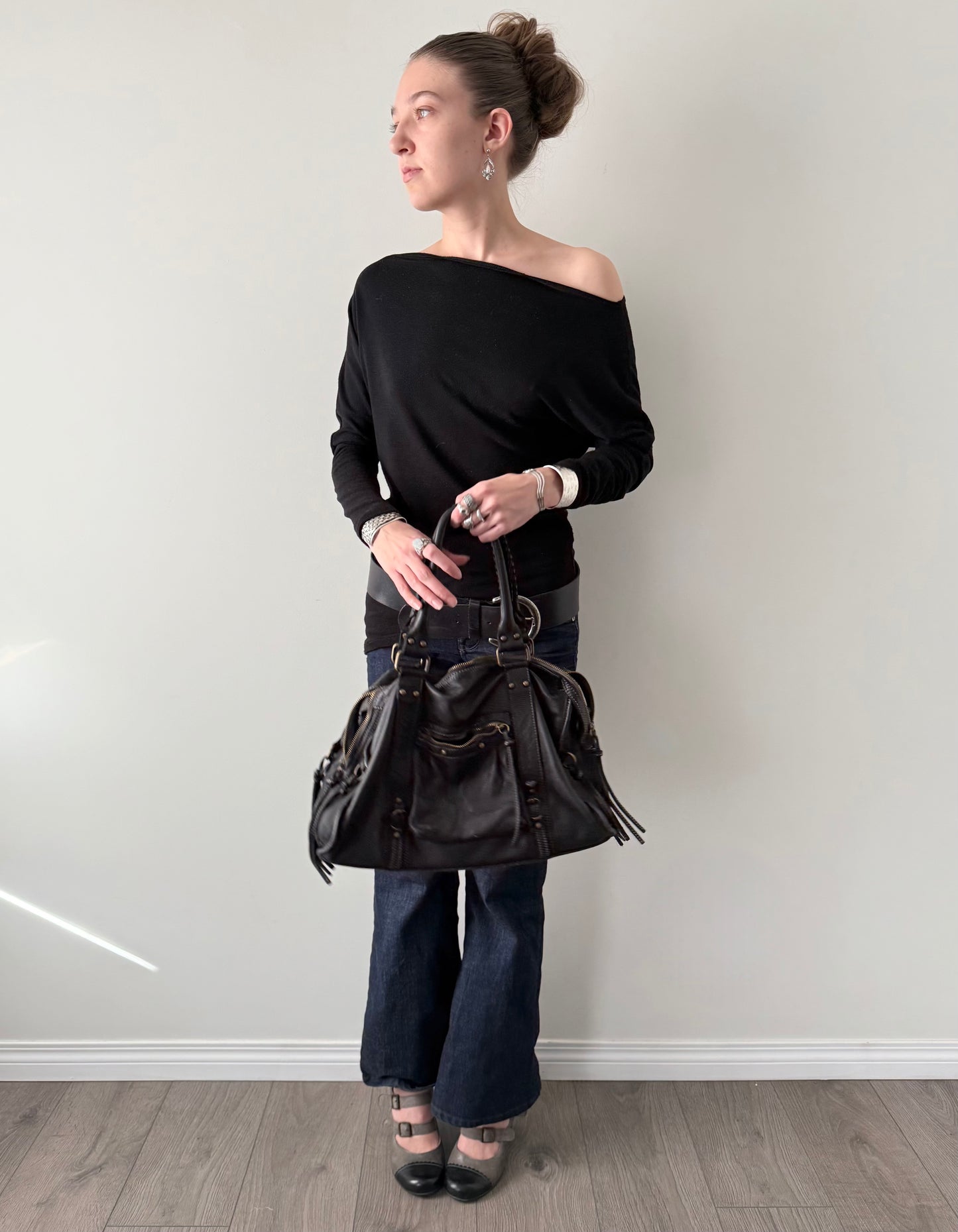 Vintage asymmetrical slouchy boat neck top