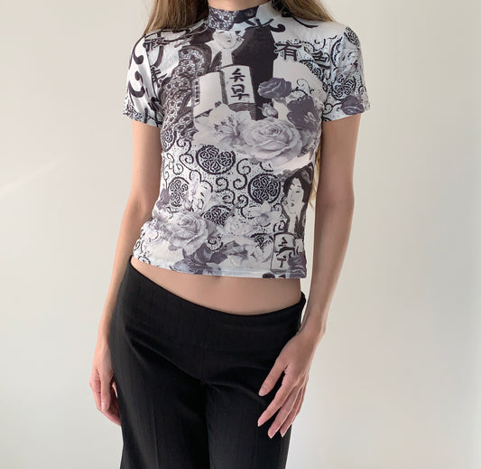 L’an 2 mim Chinese print mesh top