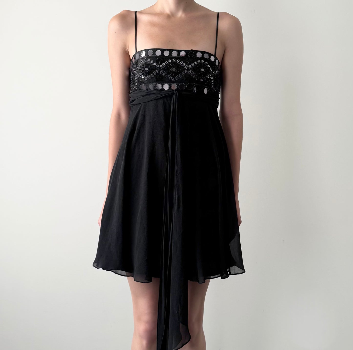 BCBGMAXAZRIA 100% Silk Mirror sequin Babydoll Mini Dress