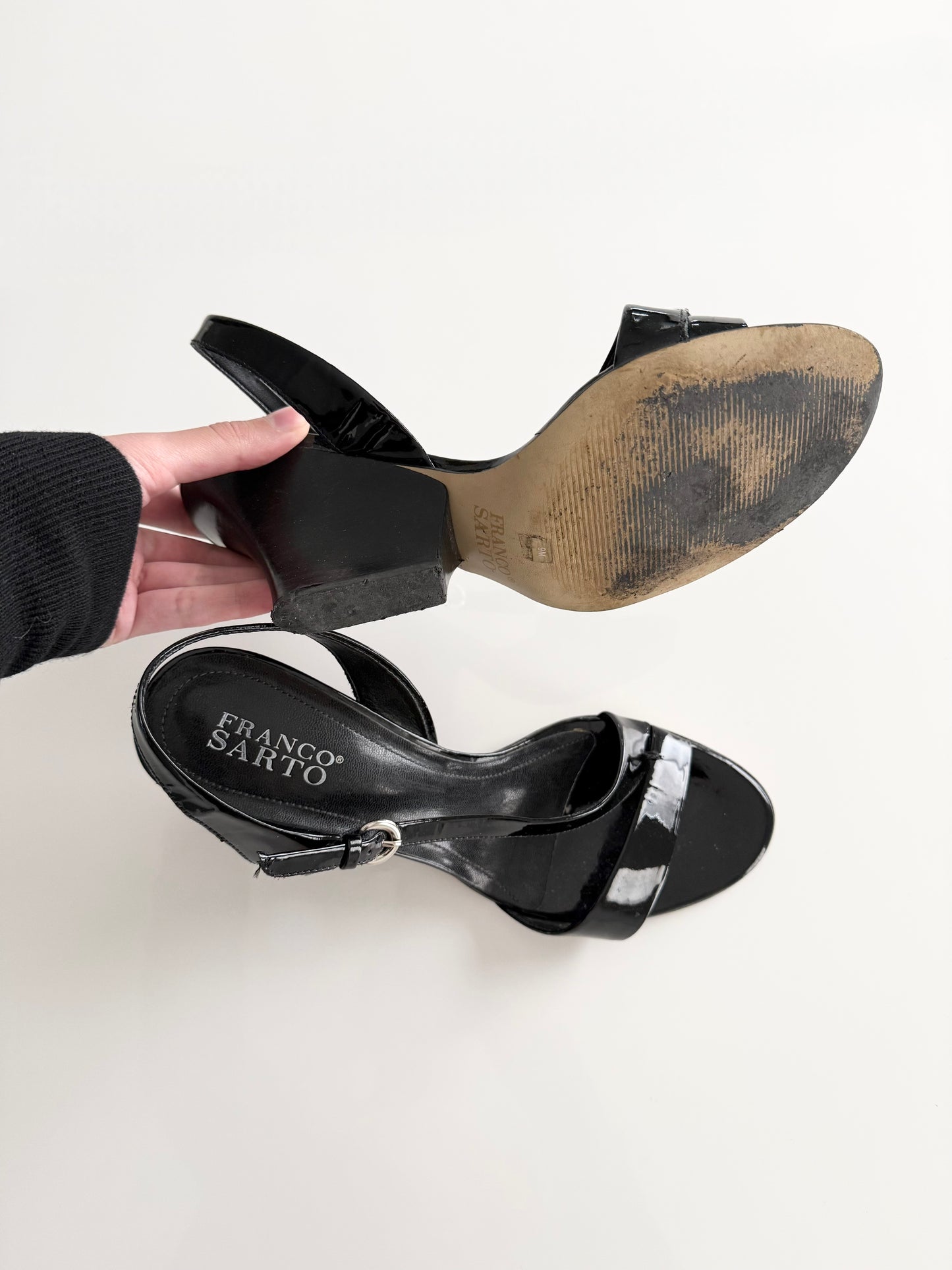 Franco Sarto black patent leather heels
