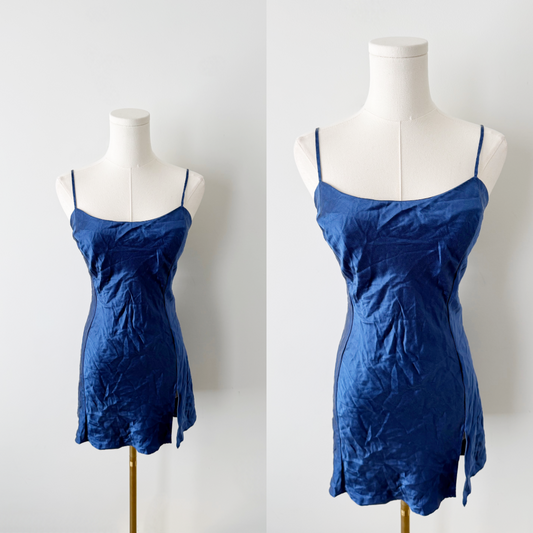 1998 Victoria’s Secret Royal Blue 100% Silk Slip Mini Dress