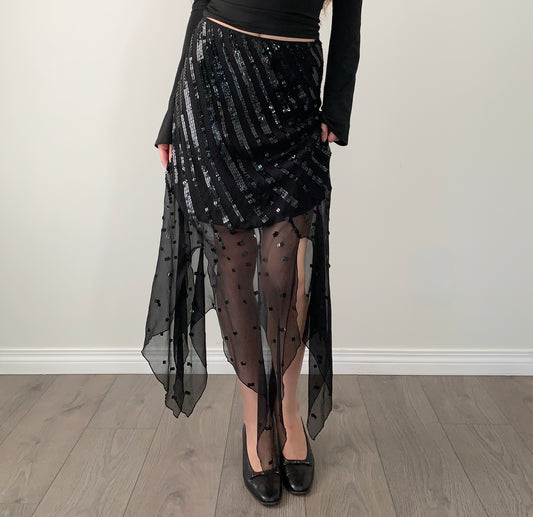 Debbie shuchat 100% silk sequin asymmetrical maxi skirt