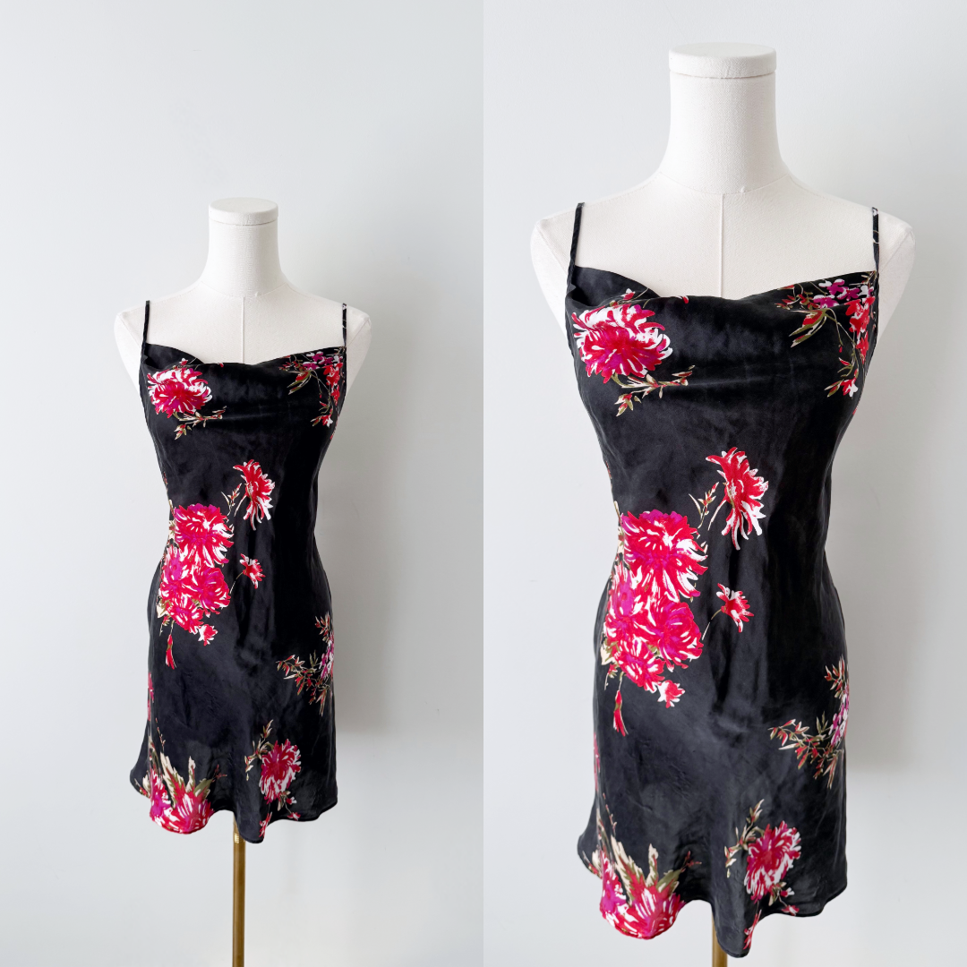 La Vie En Rose 100% silk floral slip dress