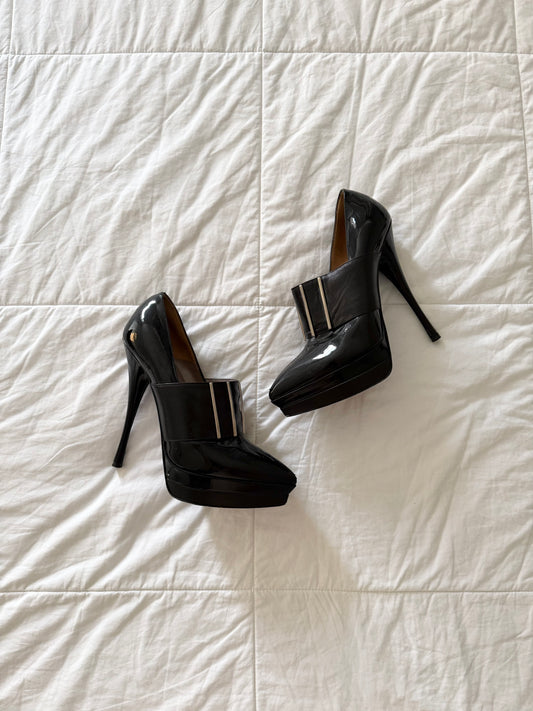 2000s Versace futuristic platform patent leather high heels