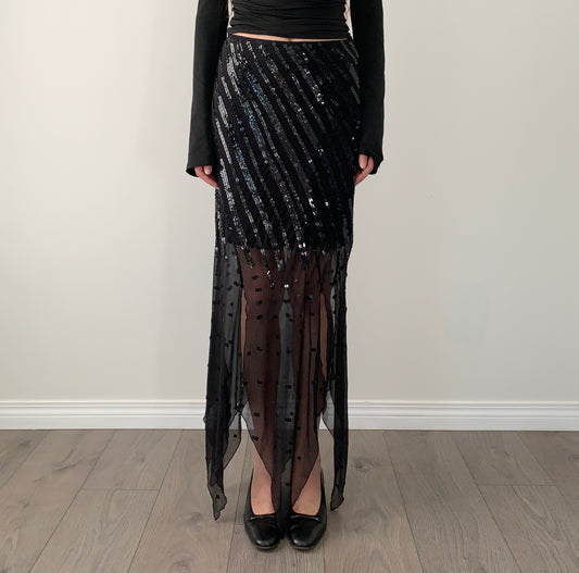 Debbie shuchat 100% silk sequin asymmetrical maxi skirt