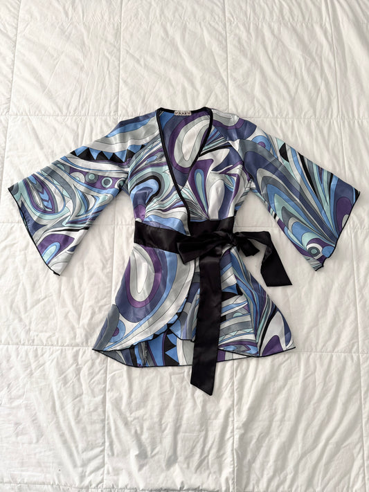 90s forever 21 satin wrap flared sleeve blouse
