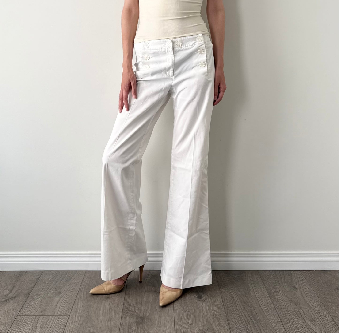 H&M cotton white sailor wide leg trousers