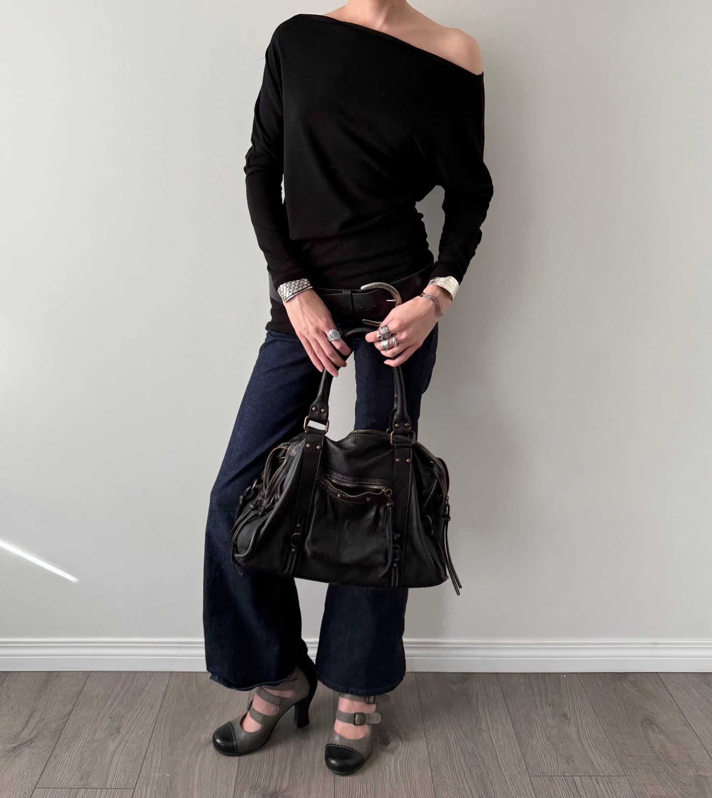 Vintage asymmetrical slouchy boat neck top