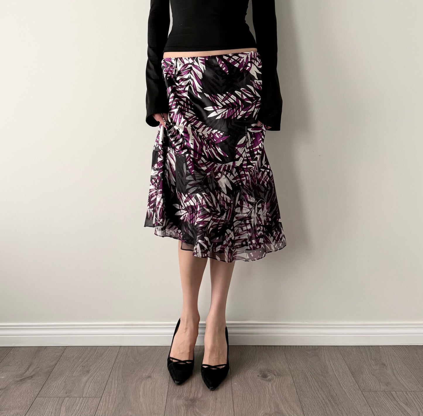 Vintage 100% silk whimsical midi skirt