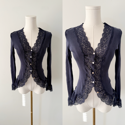 Rosemunde silk blend navy lace cardigan