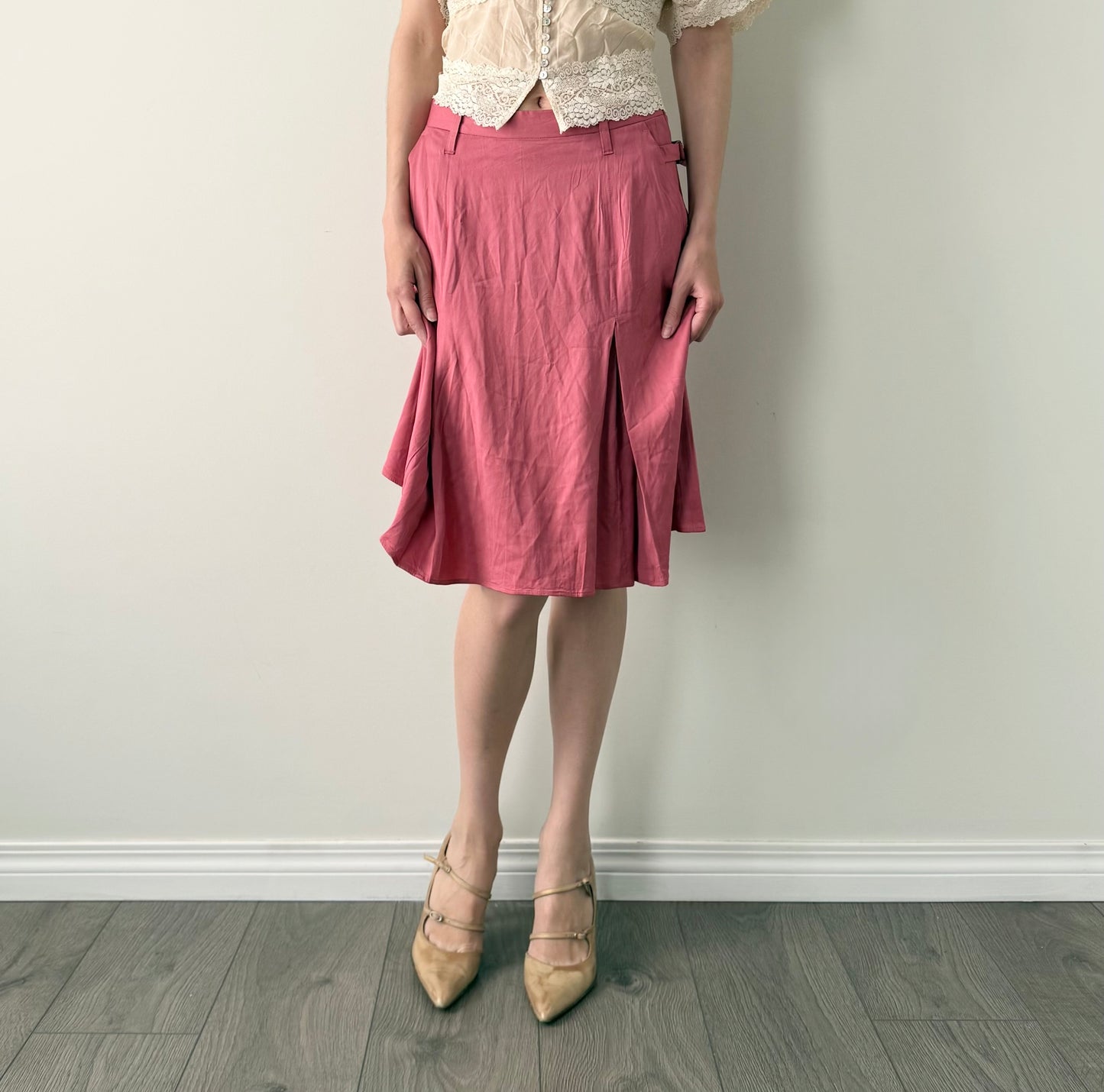 Golden Goose pink silk midi skirt