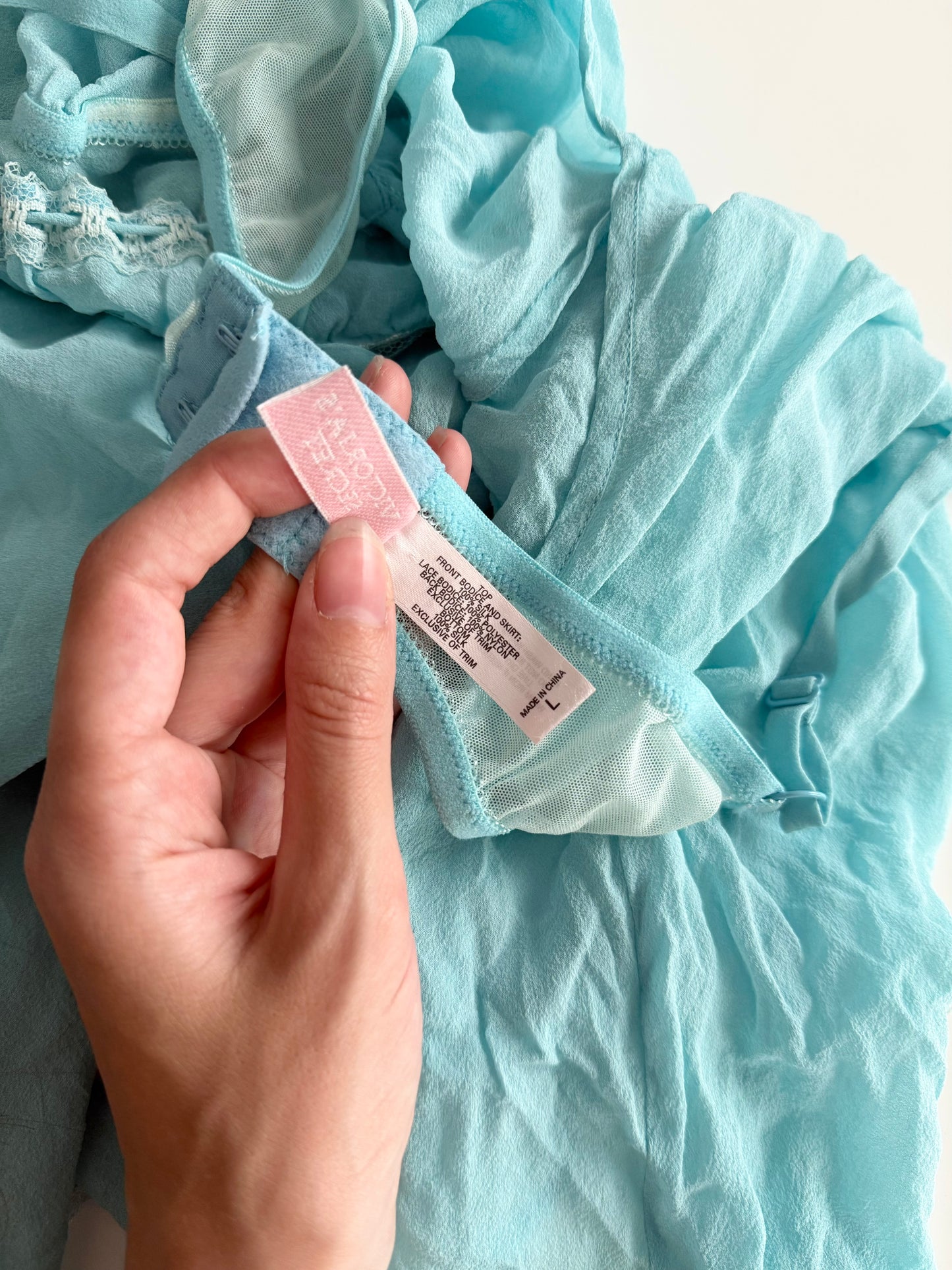 Victoria’s Secret 2002 100% silk blue mini slip dress.