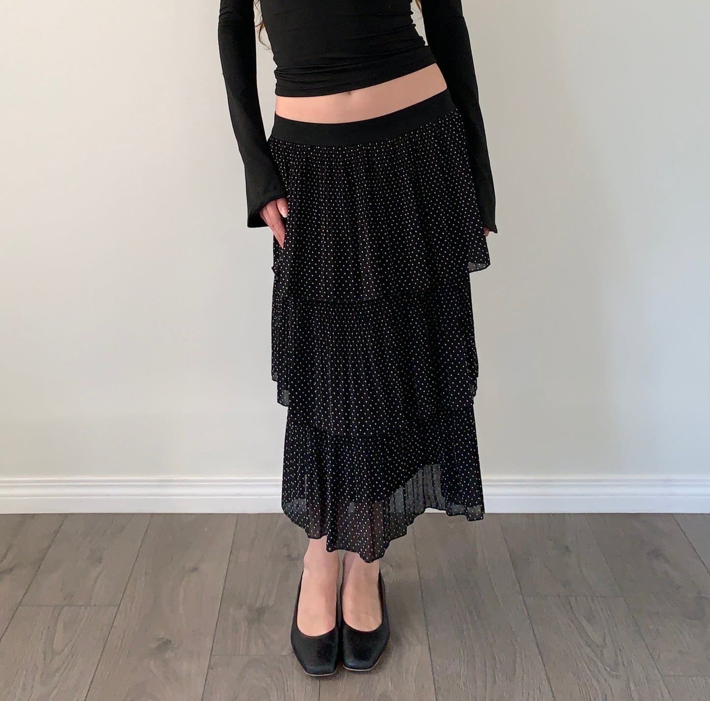 Made in Italy tiered polka dot midi skirt