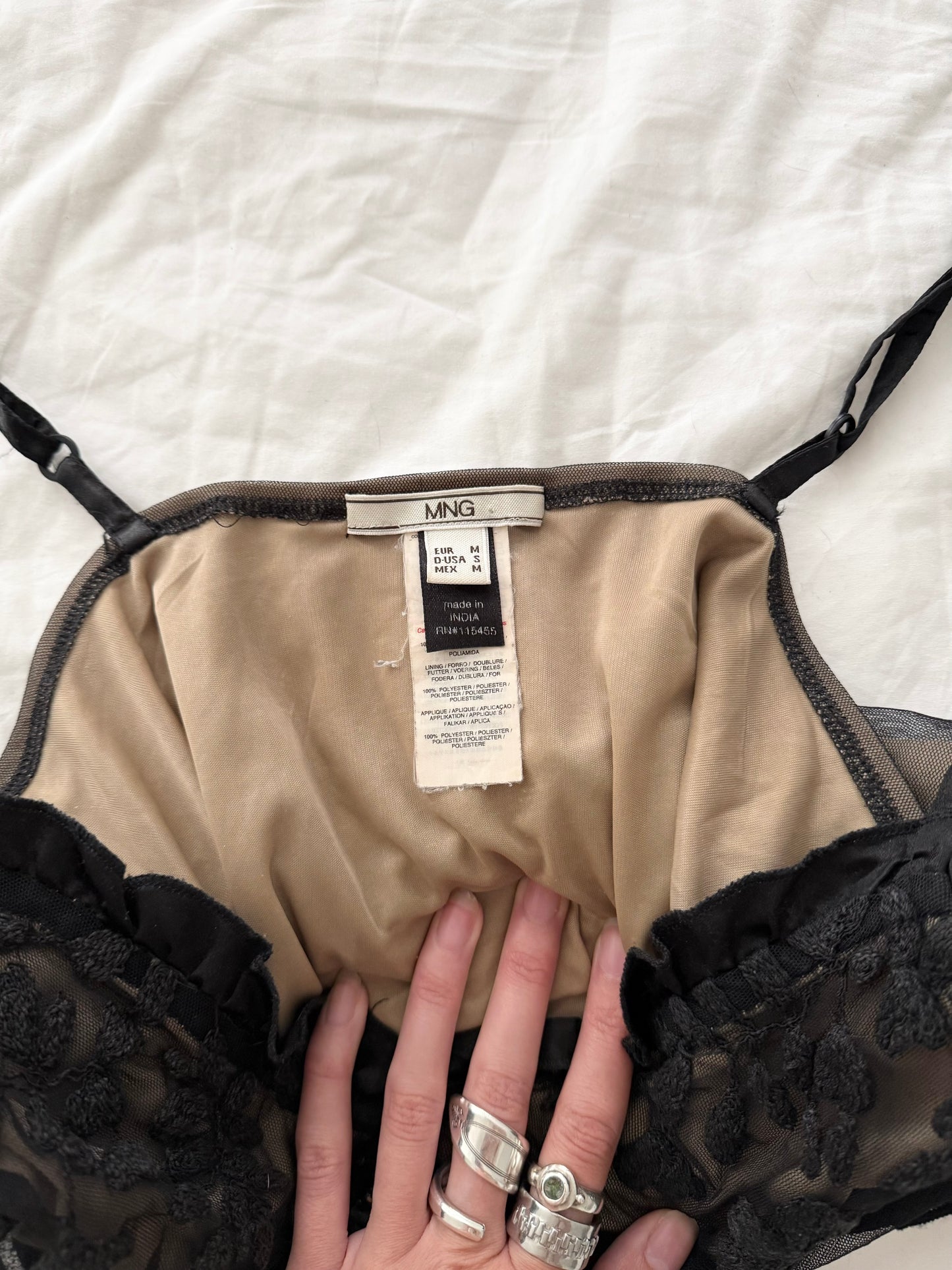 MNG mesh embroidery floral camisole