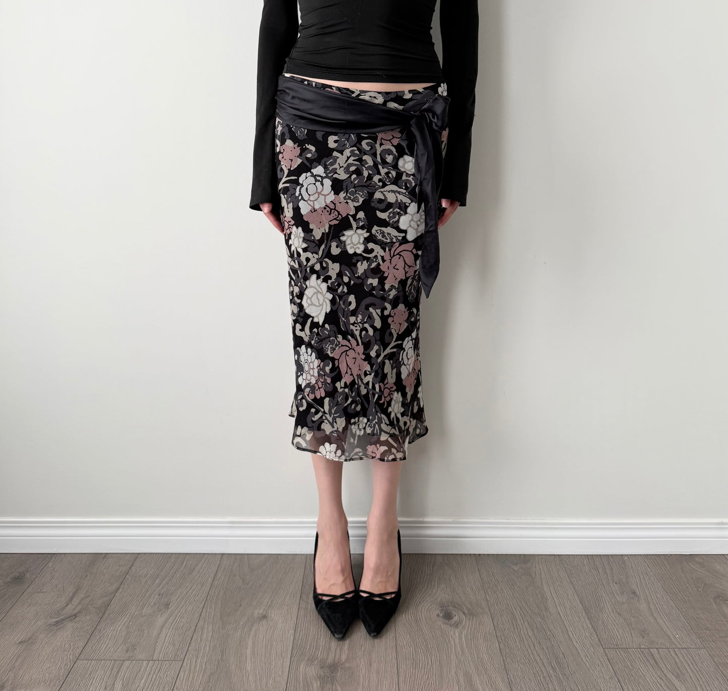 Elle 100% silk floral midi skirt