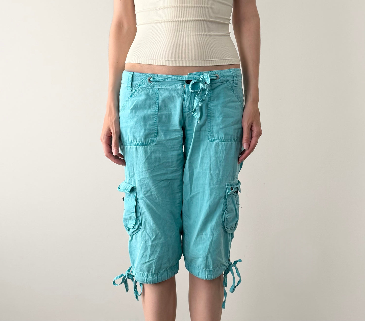 Y2K Abercrombie & Fitch Teal Low Rise Cargo Capris