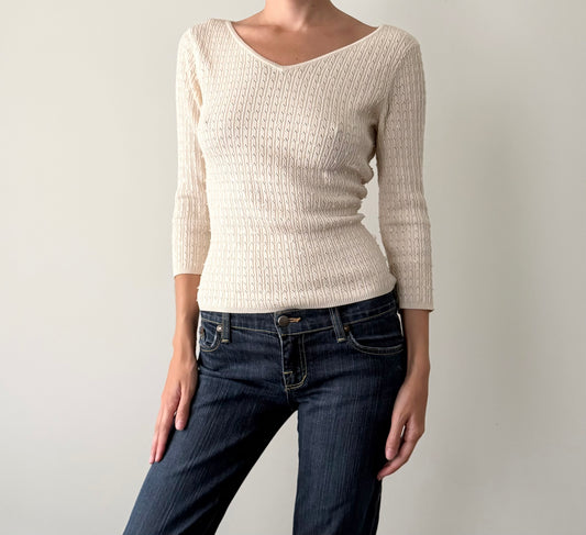 chic Ann Taylor ivory sequin silk and cotton knit