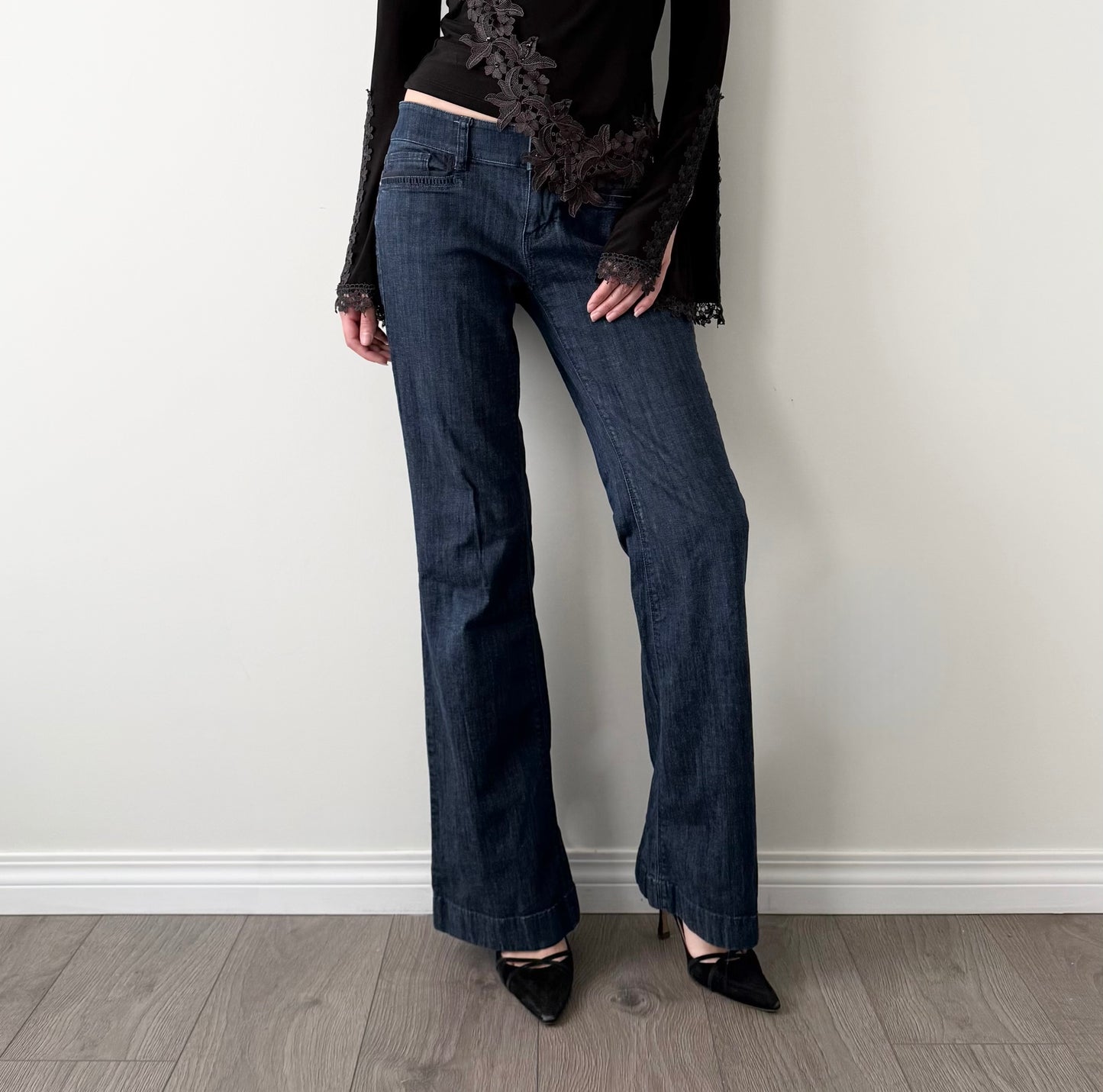 White House dark wash wide leg jeans