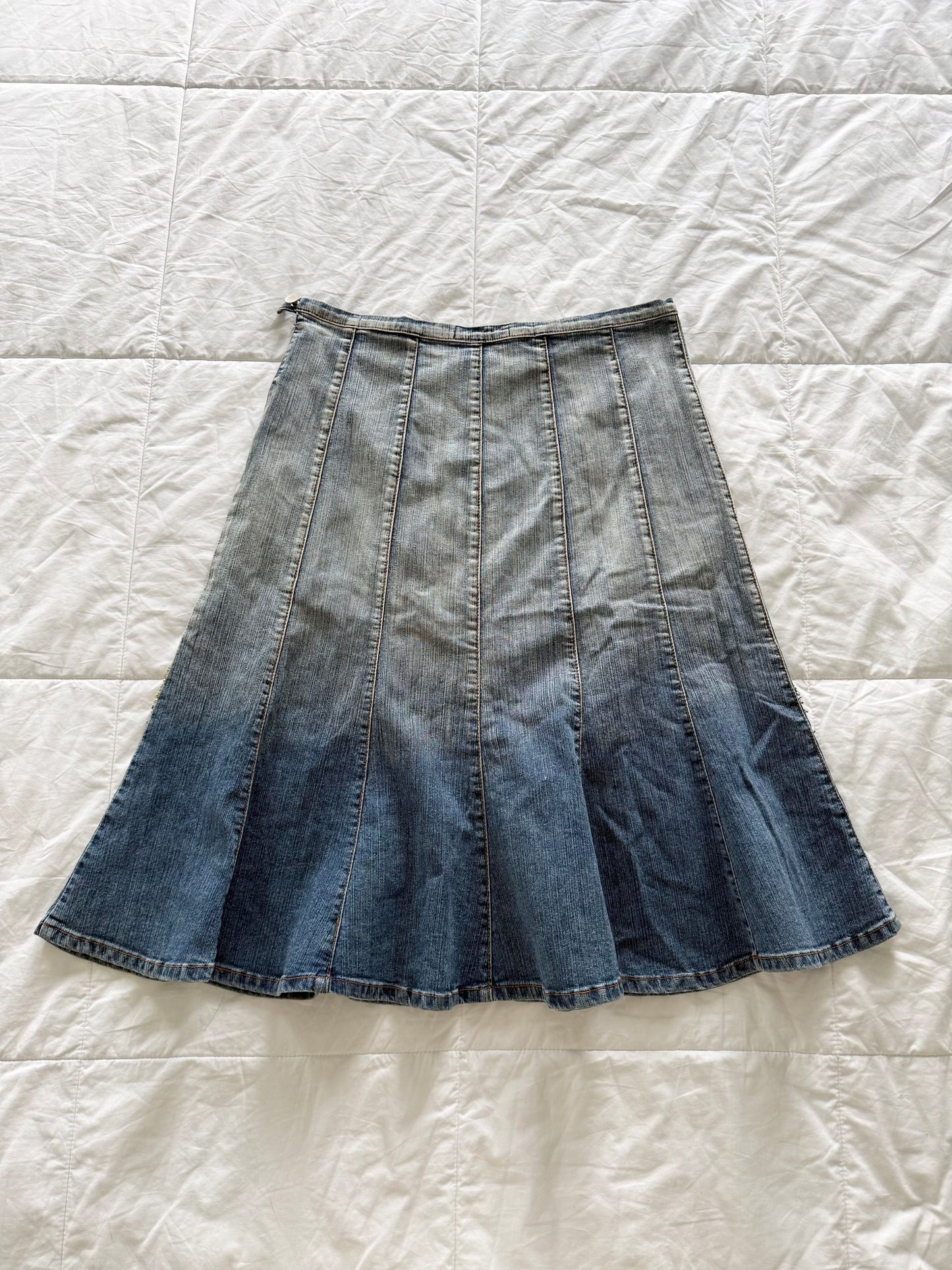Persephone beaded denim midi skirt