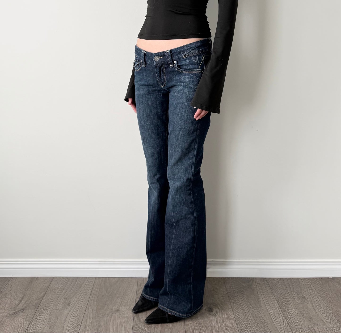 Paige low rise flare dark wash jeans