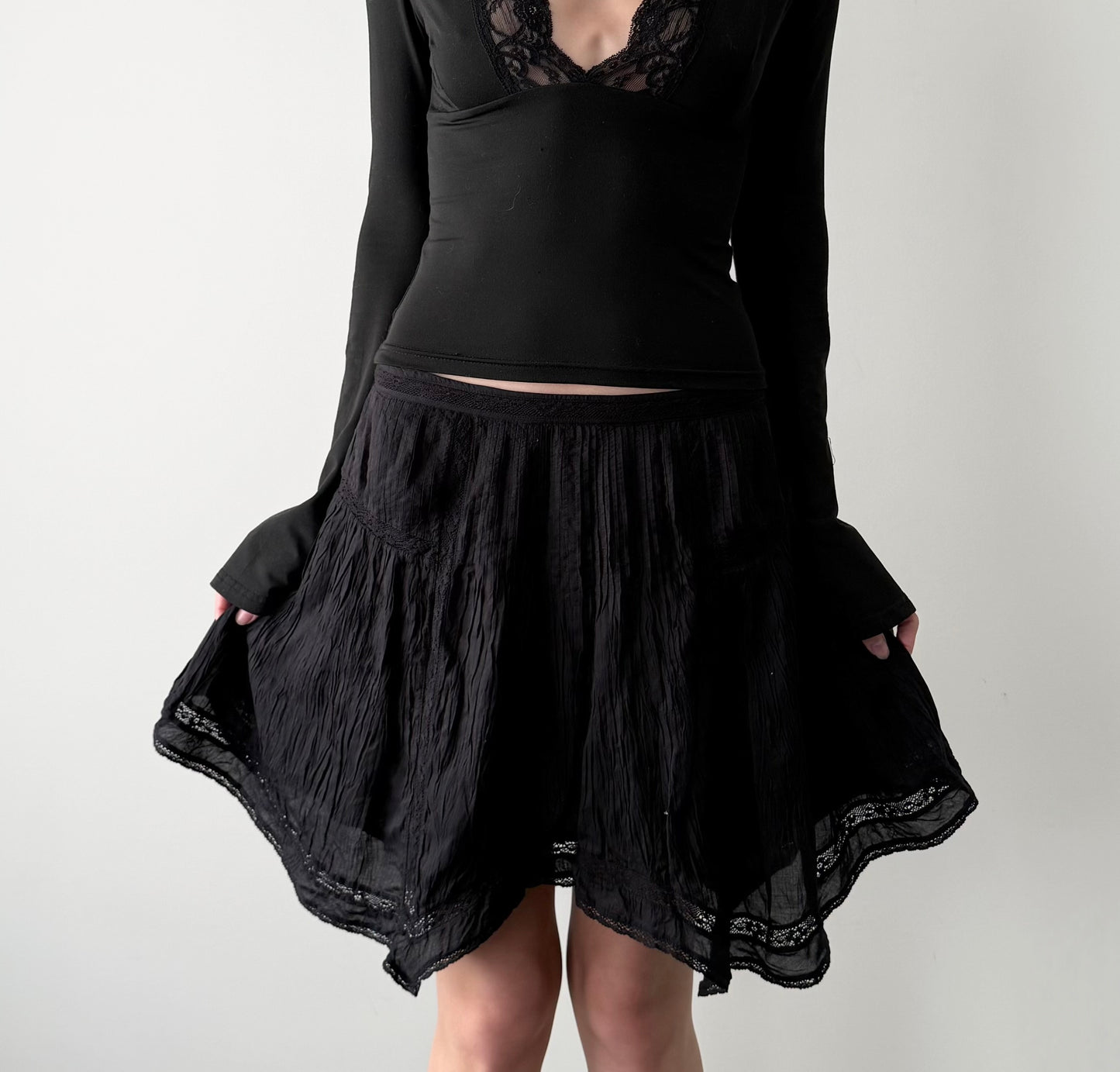 Wilfred black lace handkerchief midi skirt